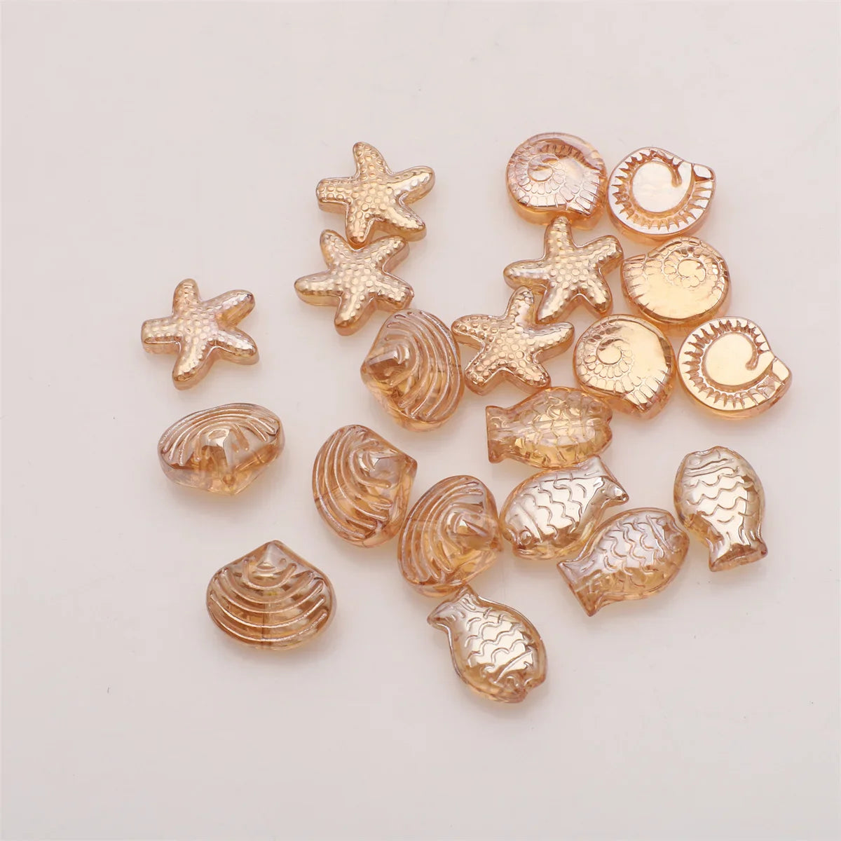 20 Pieces Mixed Shape Crystal Glass Beads for DIY Jewelry Making Including Starfish Snail Shell and Small Fish