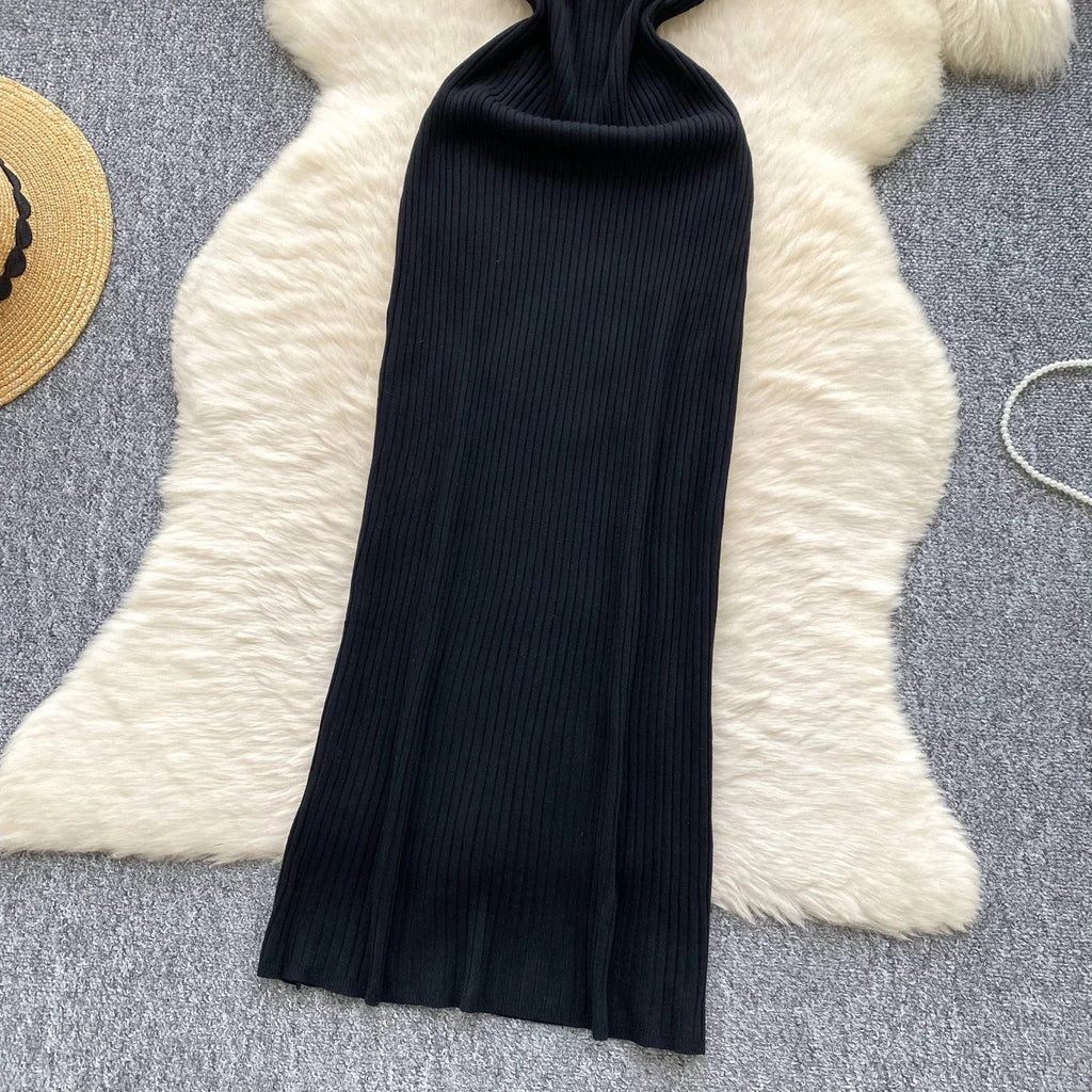 Knit Maxi Dress Women Sleeveless O Neck Bodycon Solid