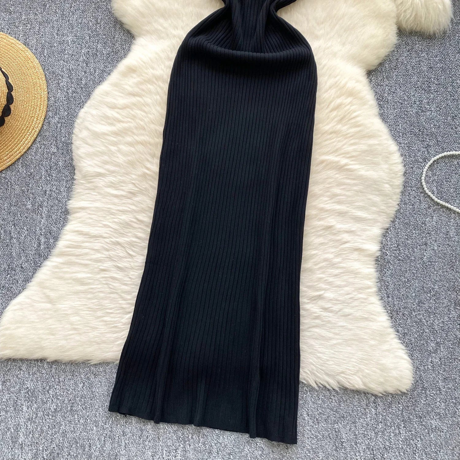 Knit Maxi Dress Women Sleeveless O Neck Bodycon Solid