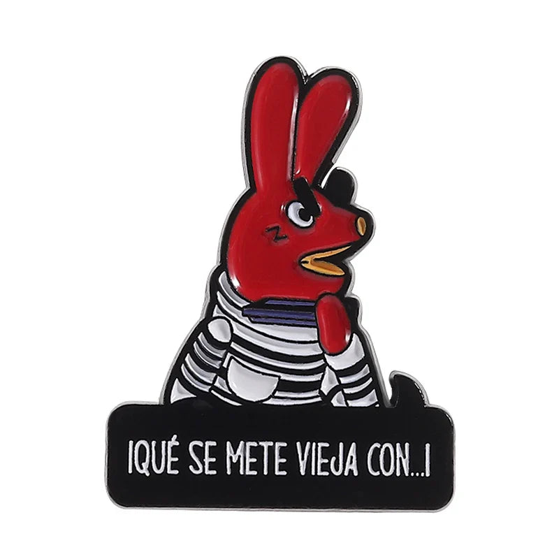 Humorous Anime Character Enamel Pins Red Eared Rabbit Brooch for Backpack and Jewelry Gifts