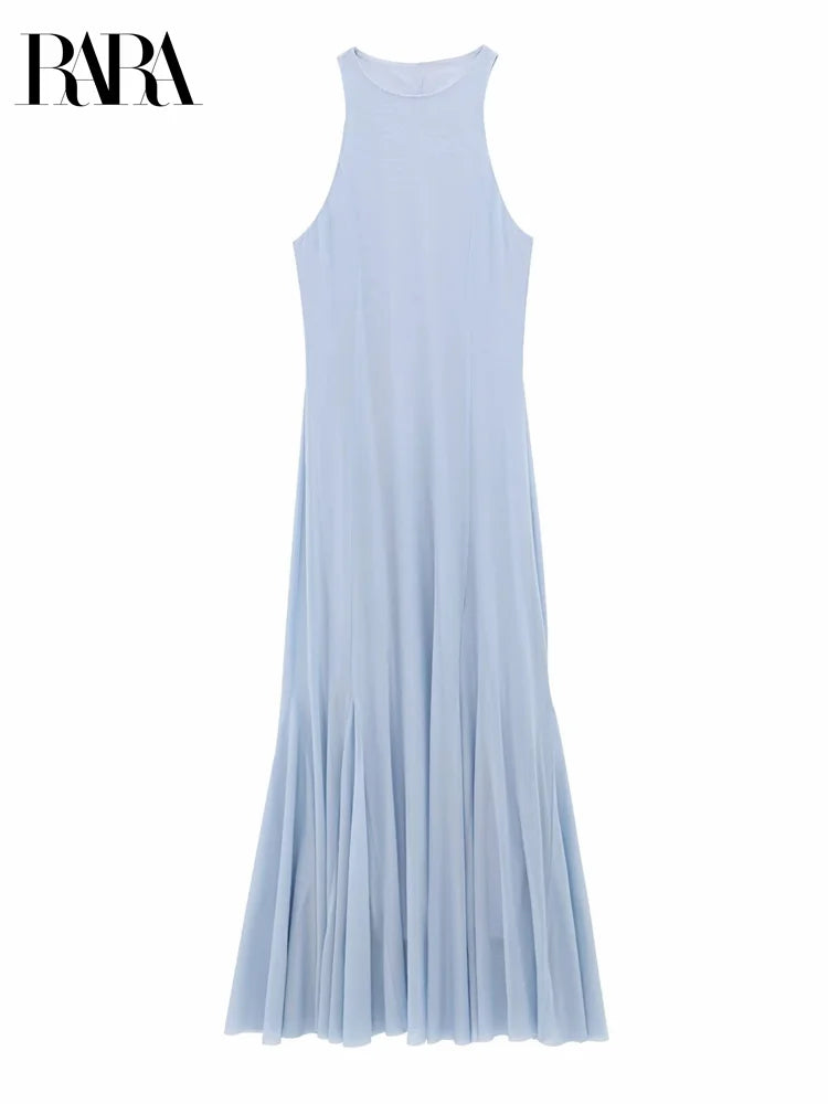 Halter Neck Sleeveless Bodycon Maxi Dress With Side Slit