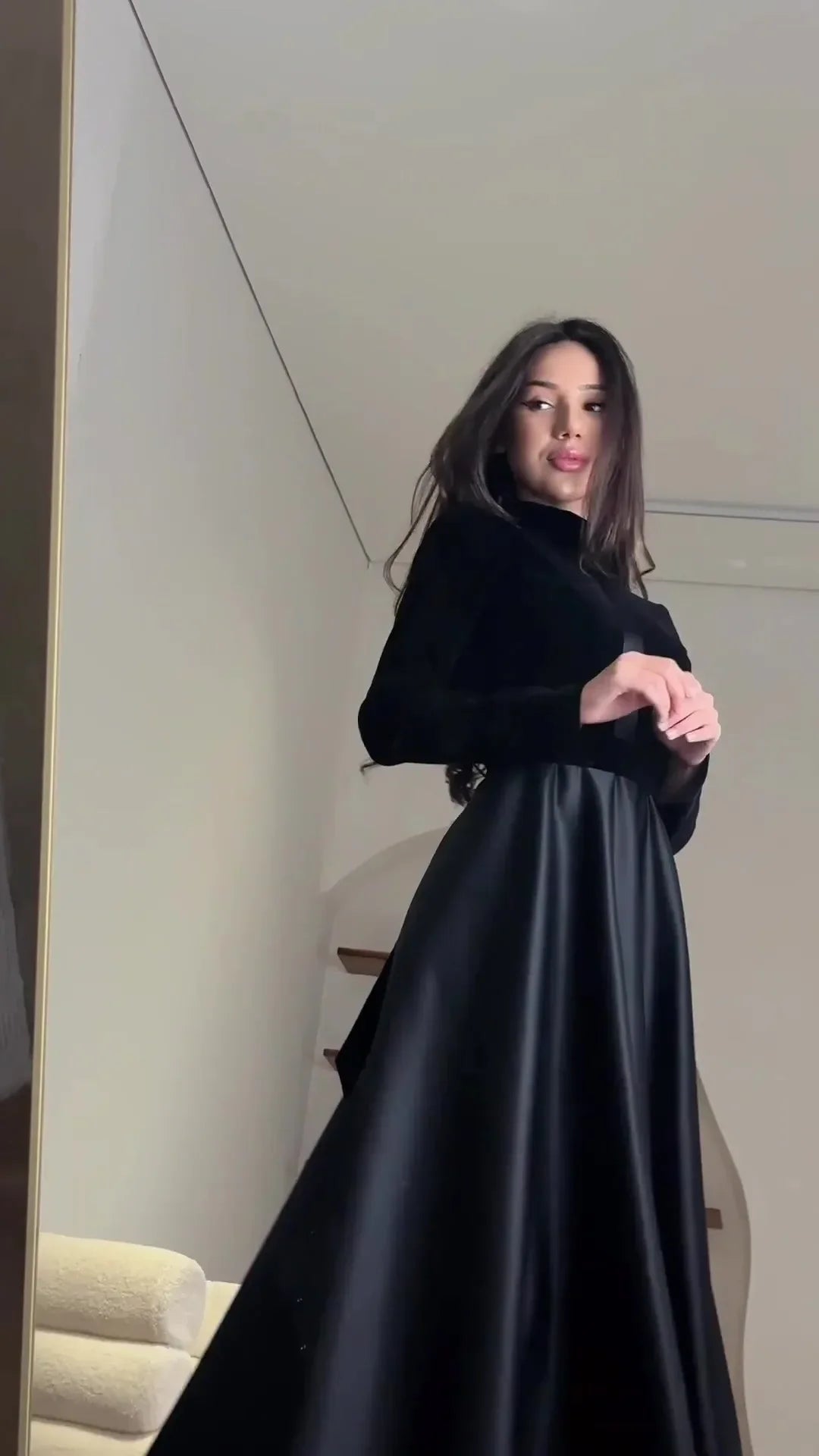 Velvet Long Sleeve Muslim Abaya Dress For Women Black