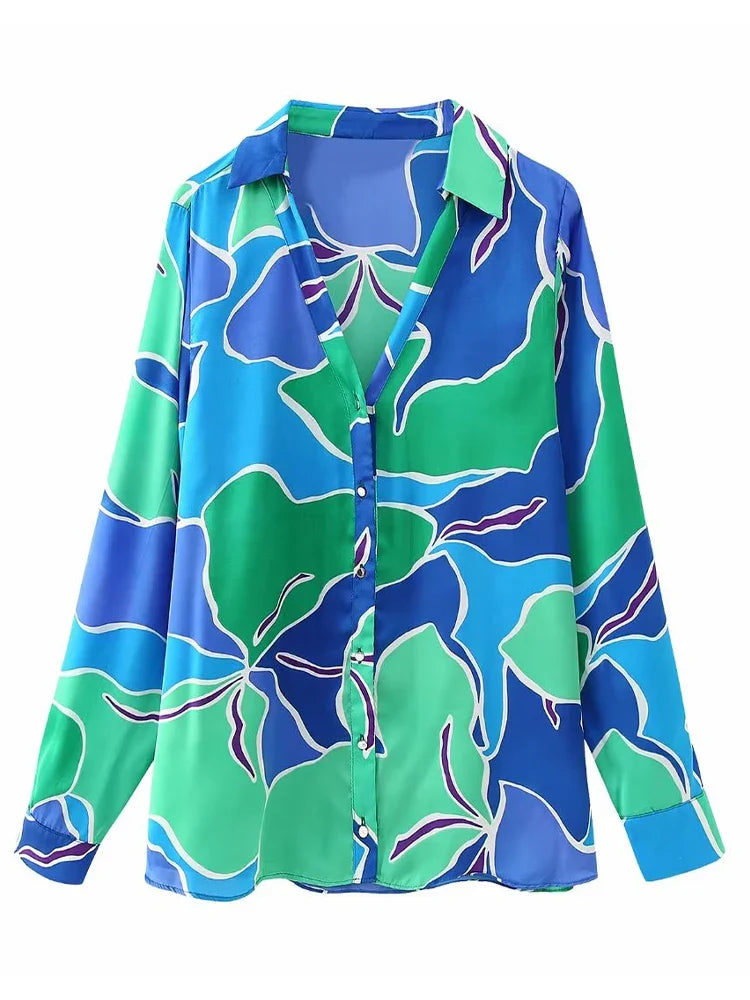 Willshela Women Floral Printed Single Breasted Blouse Vintage Lapel Neck Long Sleeve Chic Shirt