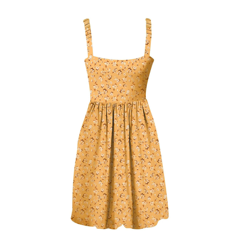 Sleeveless Summer Square Neck Dress With Pockets High Waisted