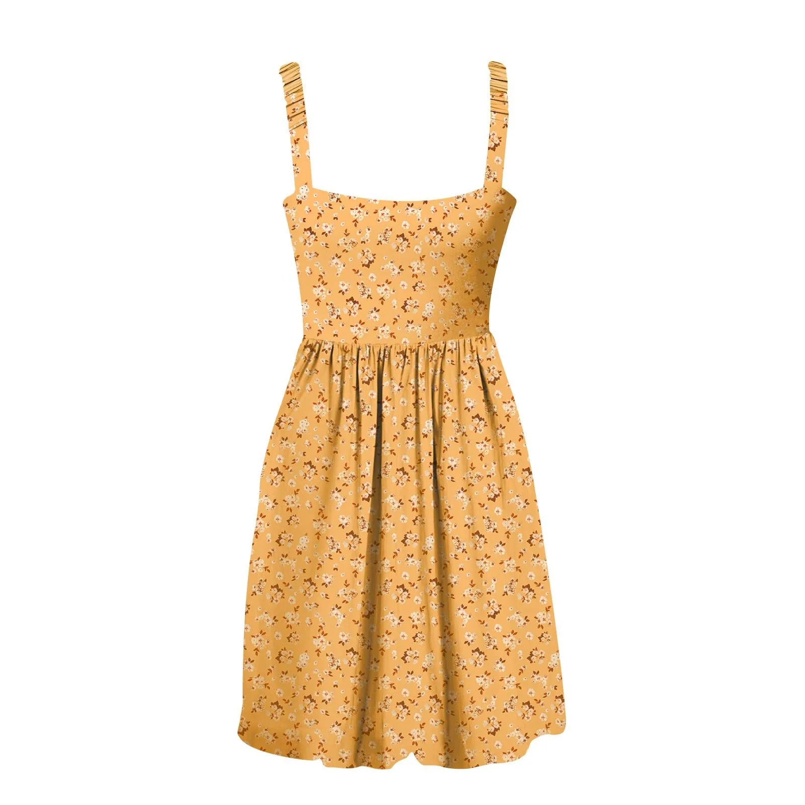 Sleeveless Summer Square Neck Dress With Pockets High Waisted