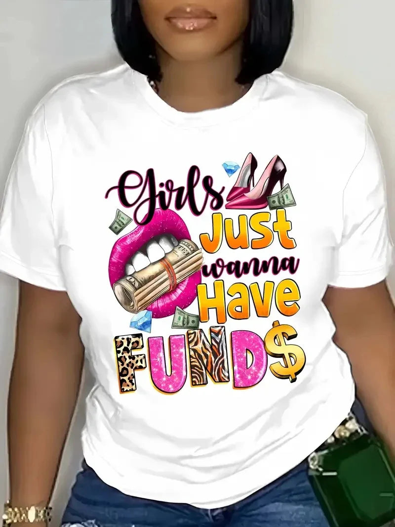 Women's Colorful Bear Print Casual Summer T-Shirt with Large Round Neck and Short Sleeves