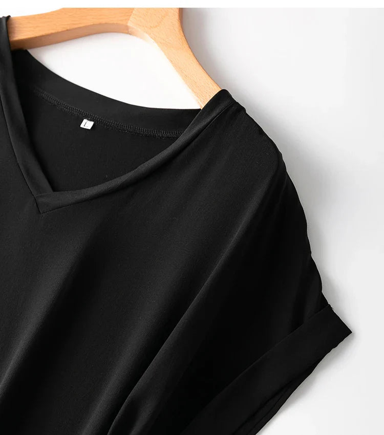 Mulberry Silk 19 Momme Midi Dress With V Neck And Slit