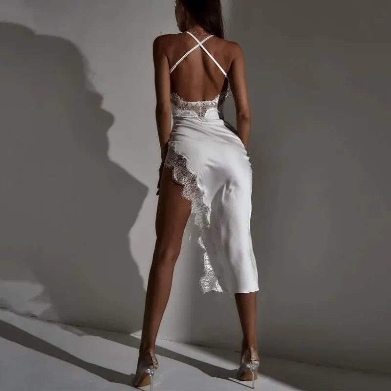 Women Black Lace Bodycon Midi Dress for Party Evening