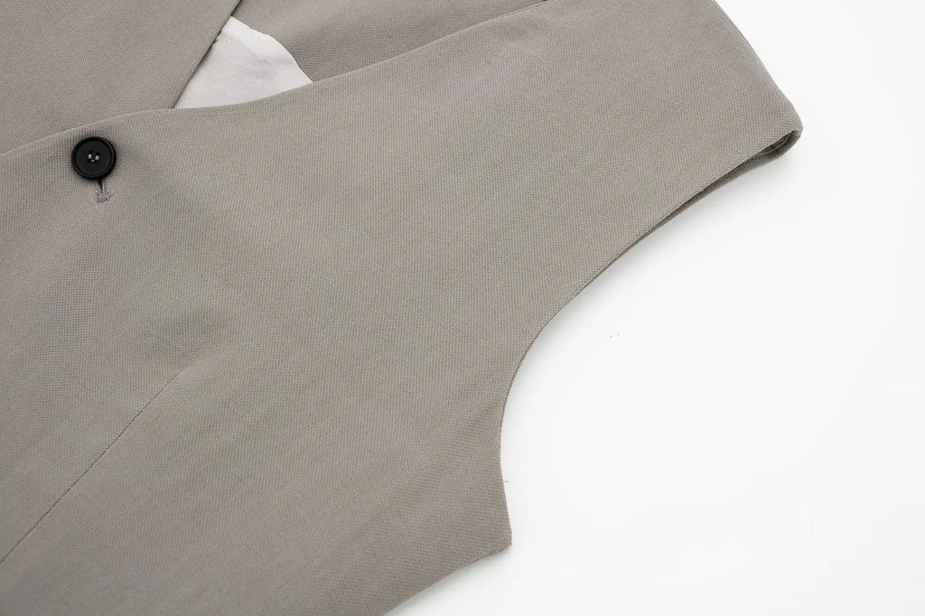 Women's Solid Grey Two Piece Set with Sleeveless Asymmetrical Vest and High Waist Wide Leg Trousers Casual Outfit