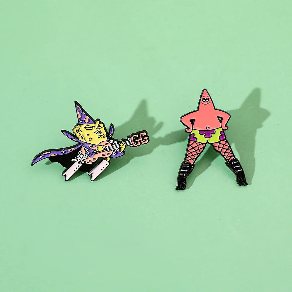 2 Pcs Cartoon Patrick Star Enamel Pin Brooch Set - Funny Anime Metal Badge for Backpack and Clothing Accessories