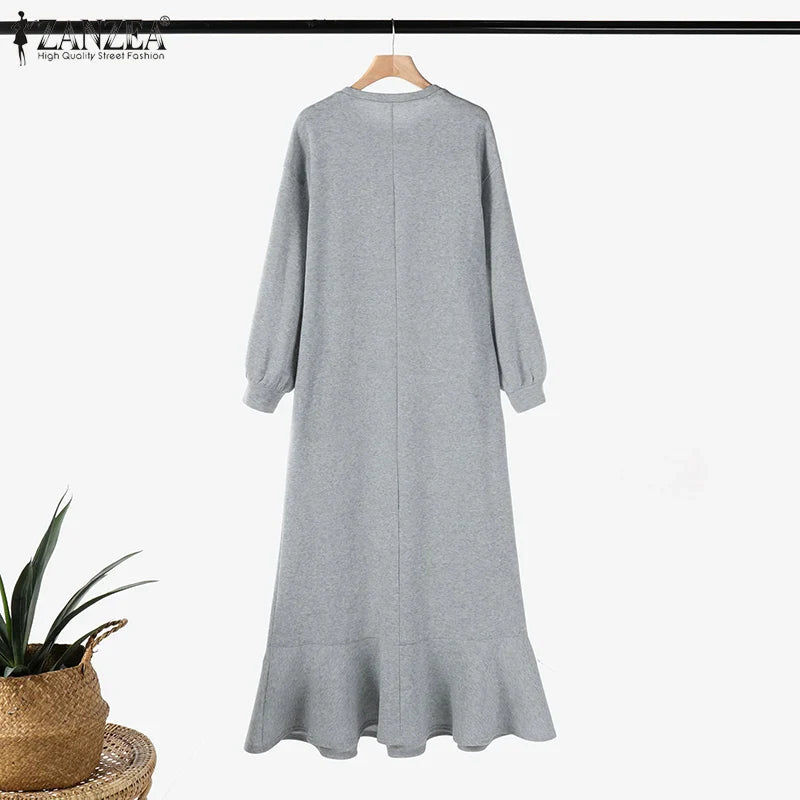 Autumn Boho Long Sleeve Sweatshirt Maxi Dress With Pockets