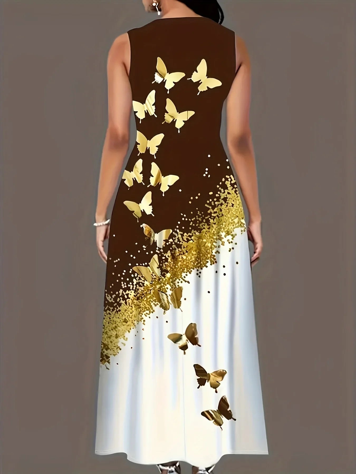 Butterfly Print A Line Summer Dress Front Pockets Style