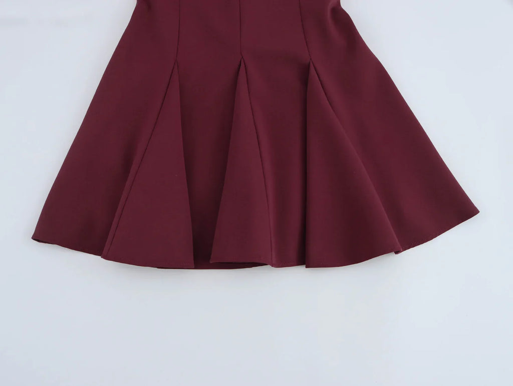 Hollow Out Bow Mini Dress Women Pleated Sleeveless Party