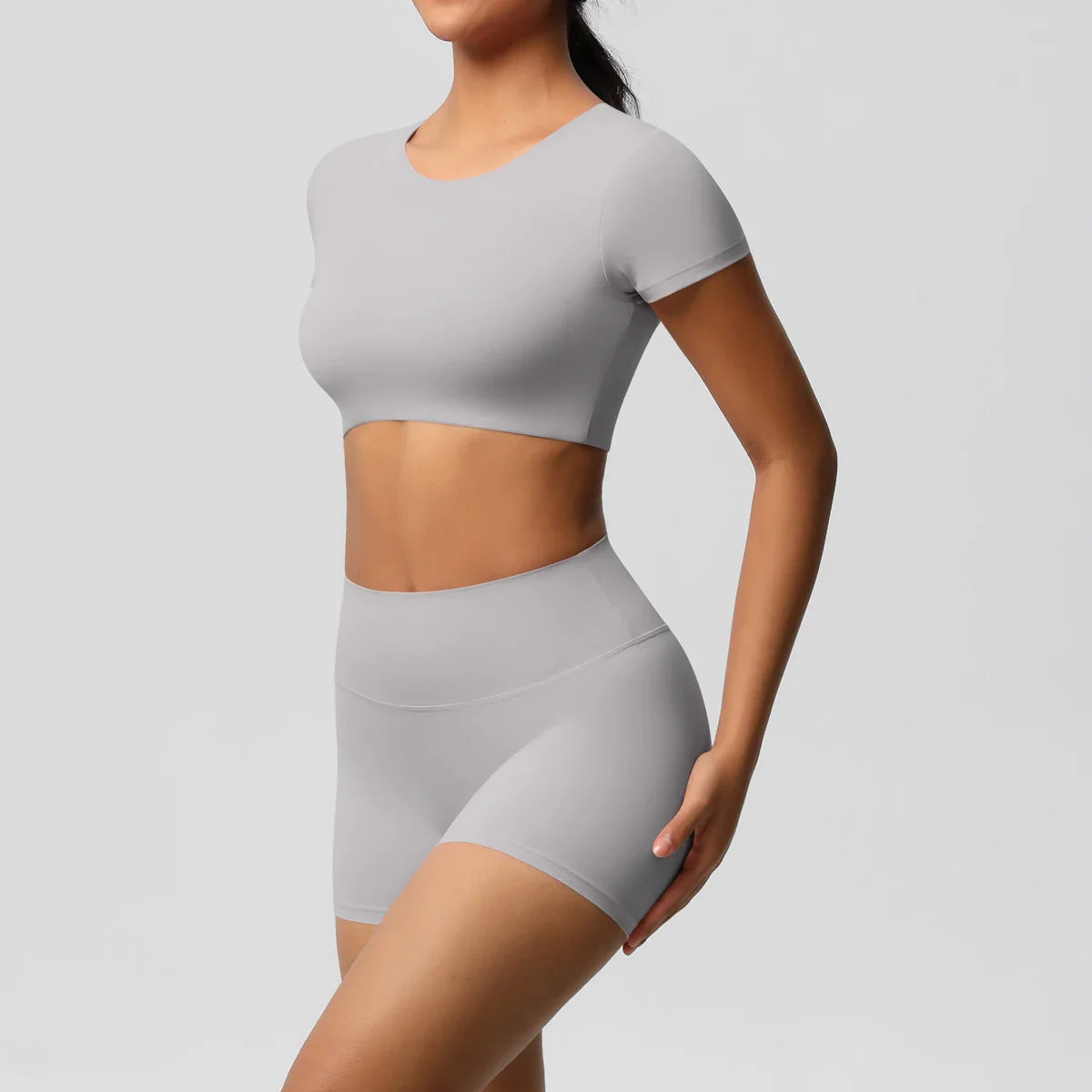 2PCS Women's Fitness Yoga Set High Waist Shorts with Short Sleeve Gym Top Seamless Sportswear Tracksuit for Activewear