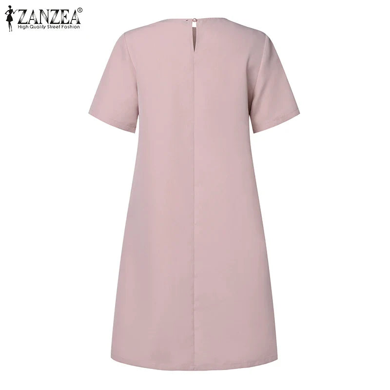 Summer Dress For Women Short Sleeve Knee Length With Pockets