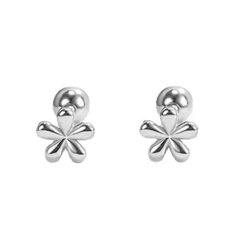 Simple Stainless Steel Golden Flower Small Stud Earrings for Women with Tiny Screw Back Piercing