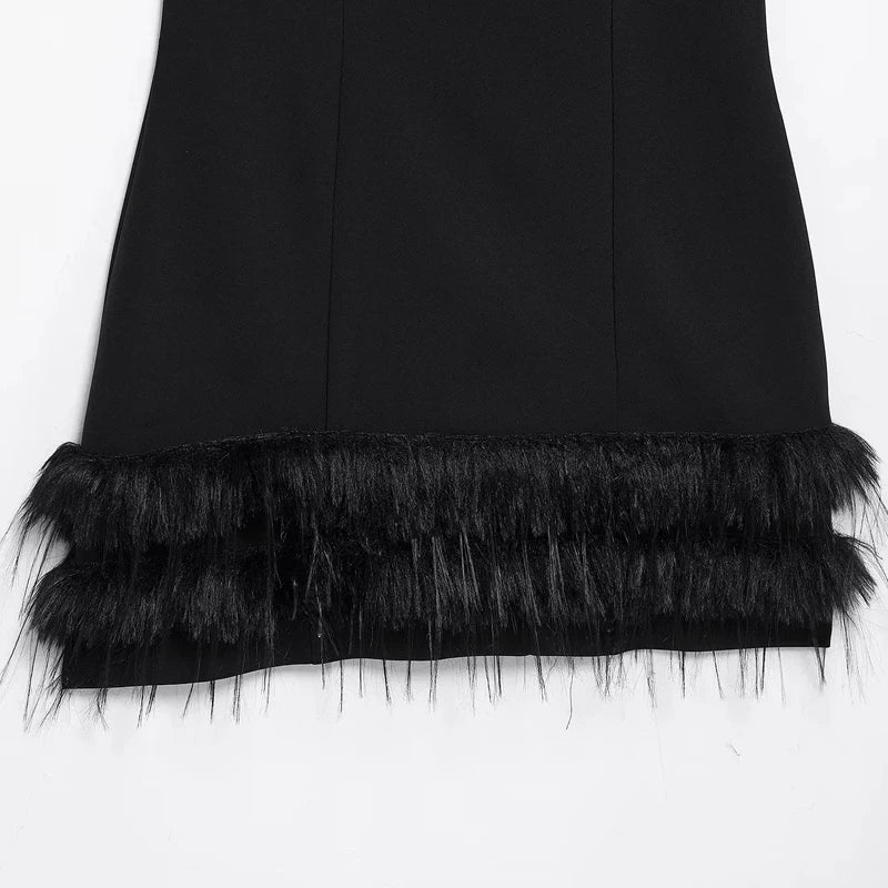 Black Feathered Bodycon Dress For Women Sleeveless Mini