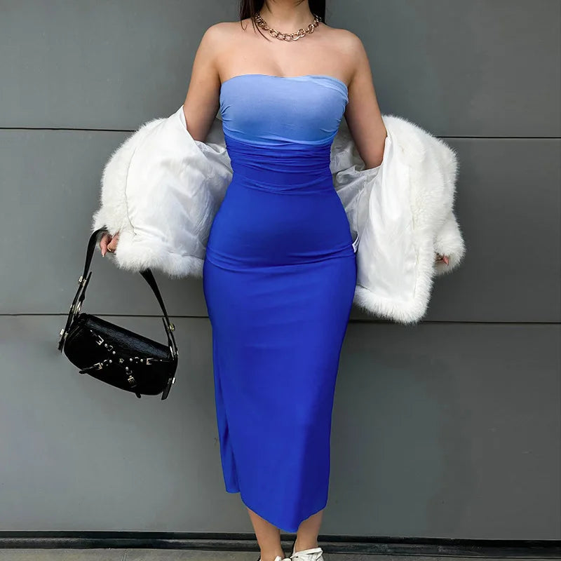 Gradient Strapless Backless Maxi Dress For Women Sexy
