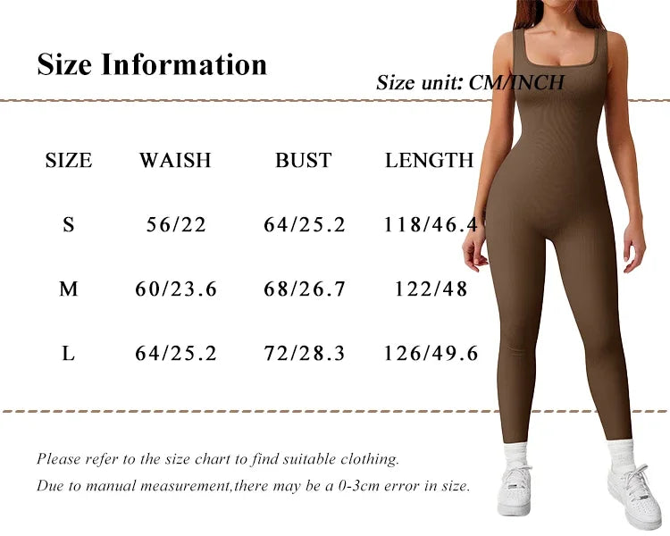 Women's Sleeveless Ribbed Yoga Jumpsuit with Square Neck and High Waist One-Piece Fitness Sports Vest