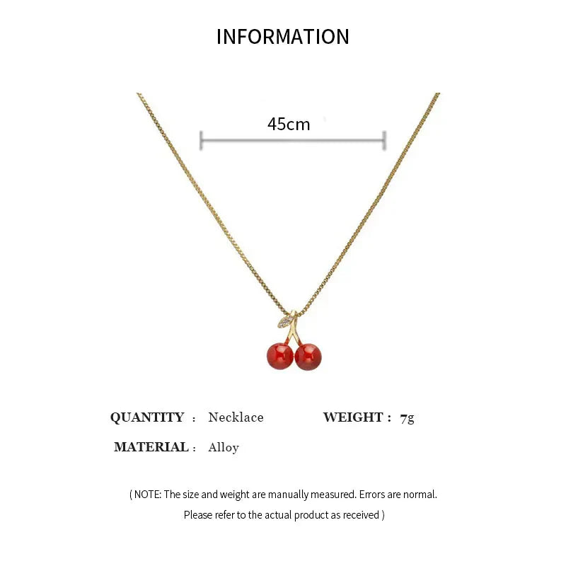 Red Cherry Pendant Necklace and Earrings Set for Women Fashion Jewelry Perfect for Parties and Weddings