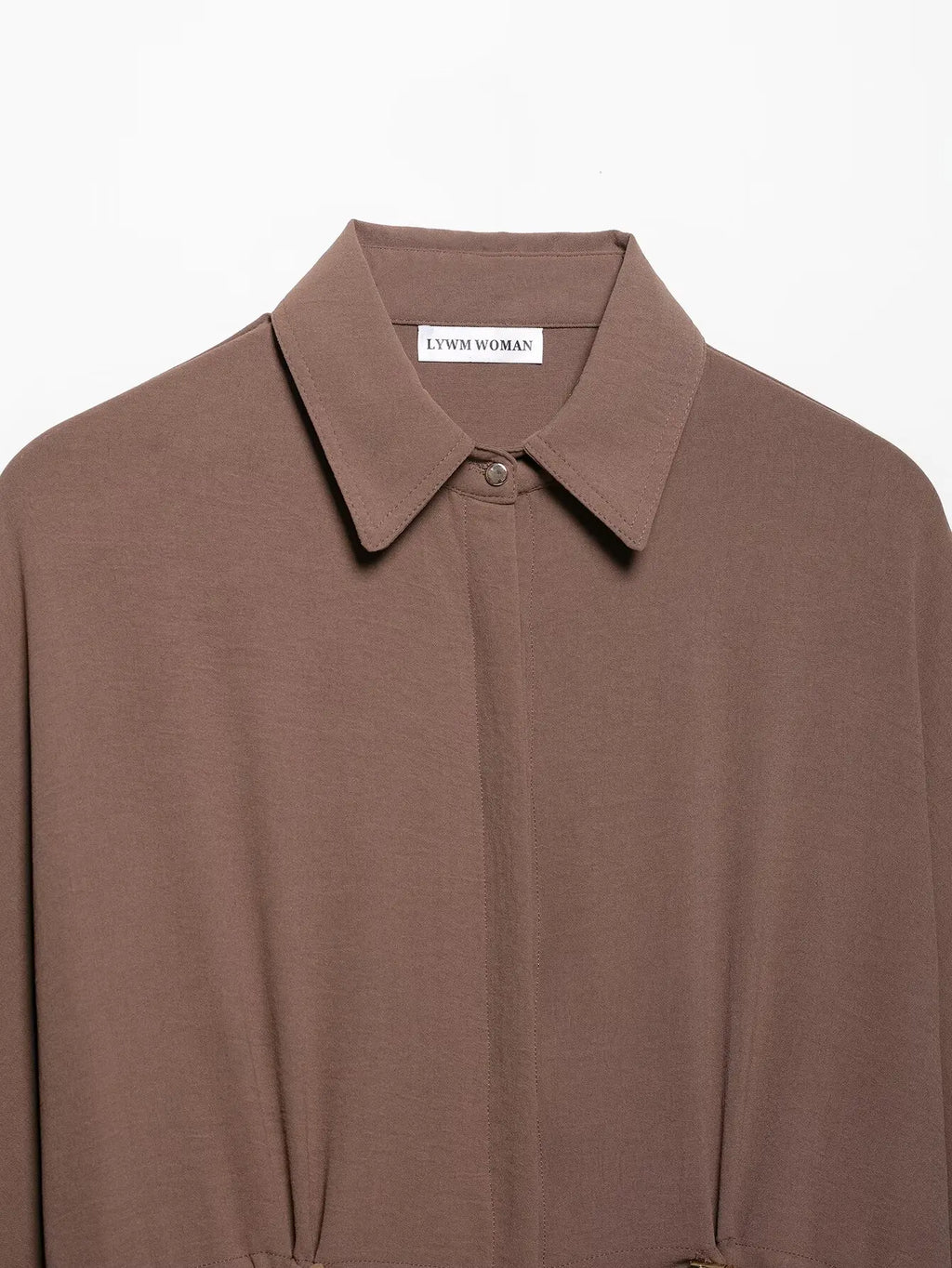 Women Camel Safari Style Flowing Shirt with Drawstring Waist Wide Sleeves and Turn-up Cuffs Casual Blouse for Holiday and Everyday Wear