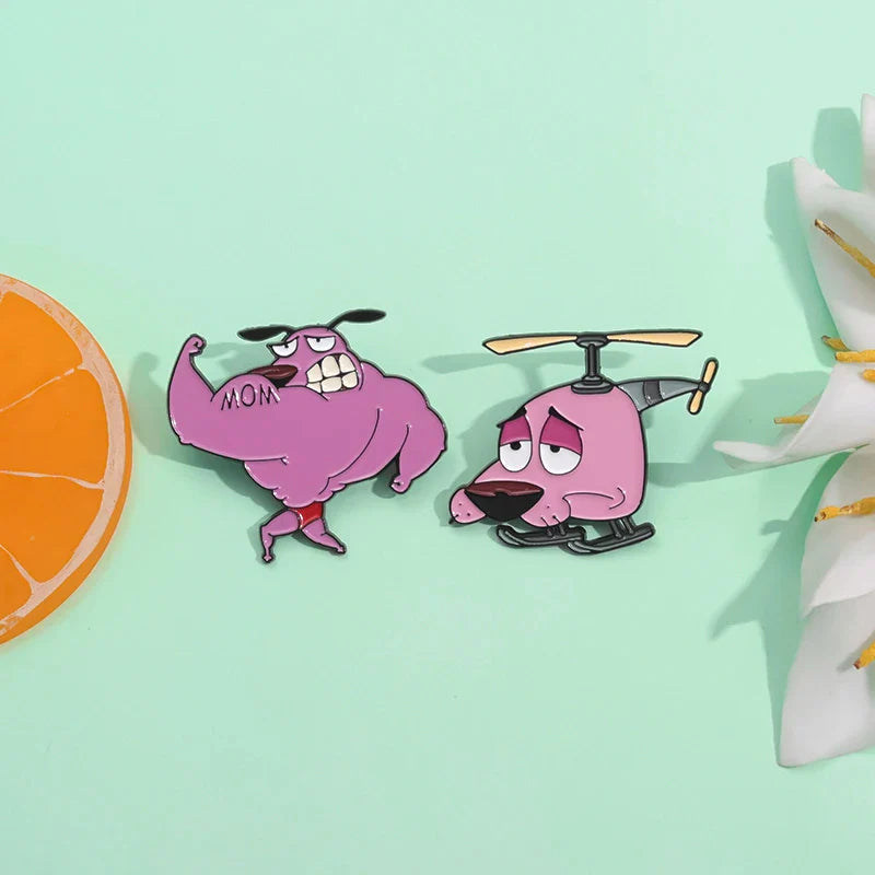 Cute Cartoon Pink Dog Enamel Pins Brooches Fashion Jewelry Accessories Gift for Kids and Friends