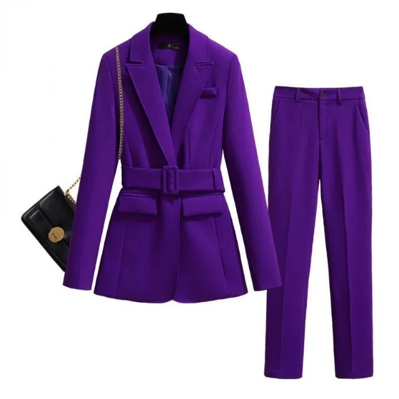 Autumn Women's Purple Simple Blazer for Work Office Casual Ladies Suit Two-Piece Professional Blazer Coat
