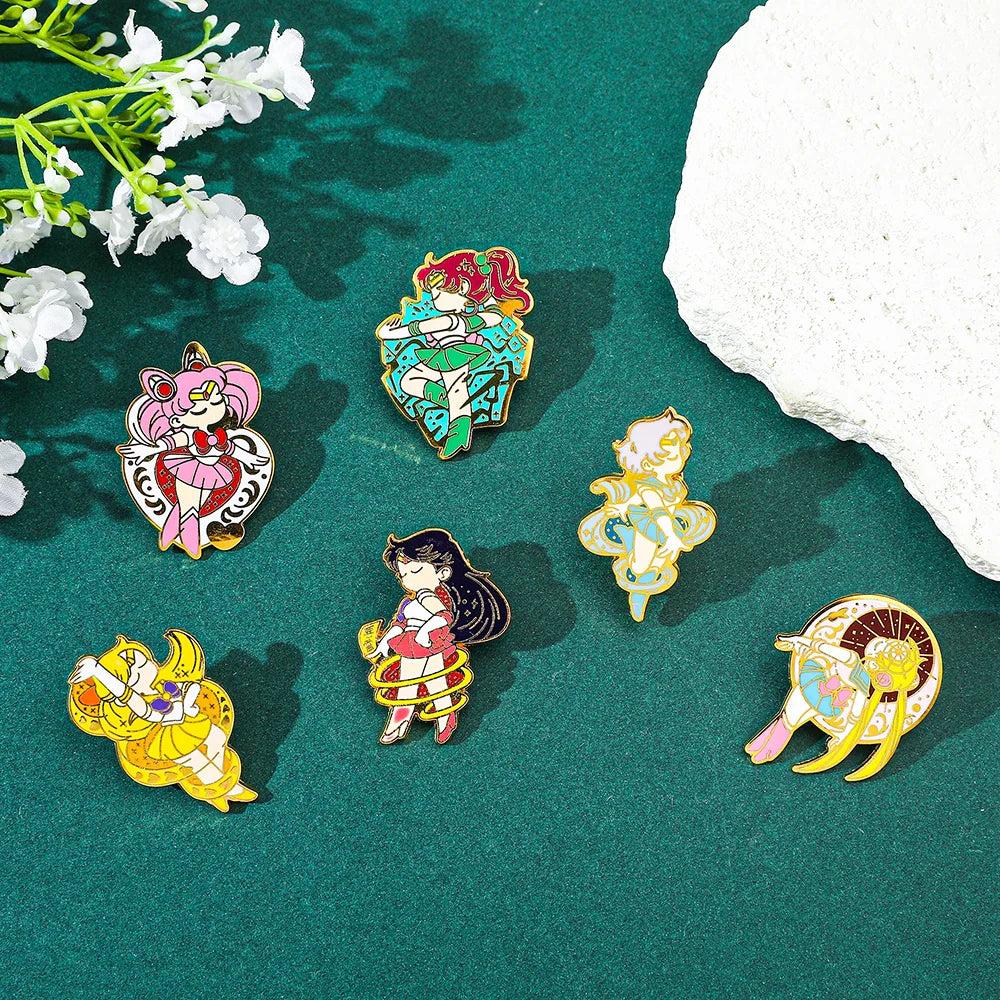6 Pcs Anime Brooch Set Cute Cartoon Enamel Pins Tsukino Usagi Jewelry Gift for Friends
