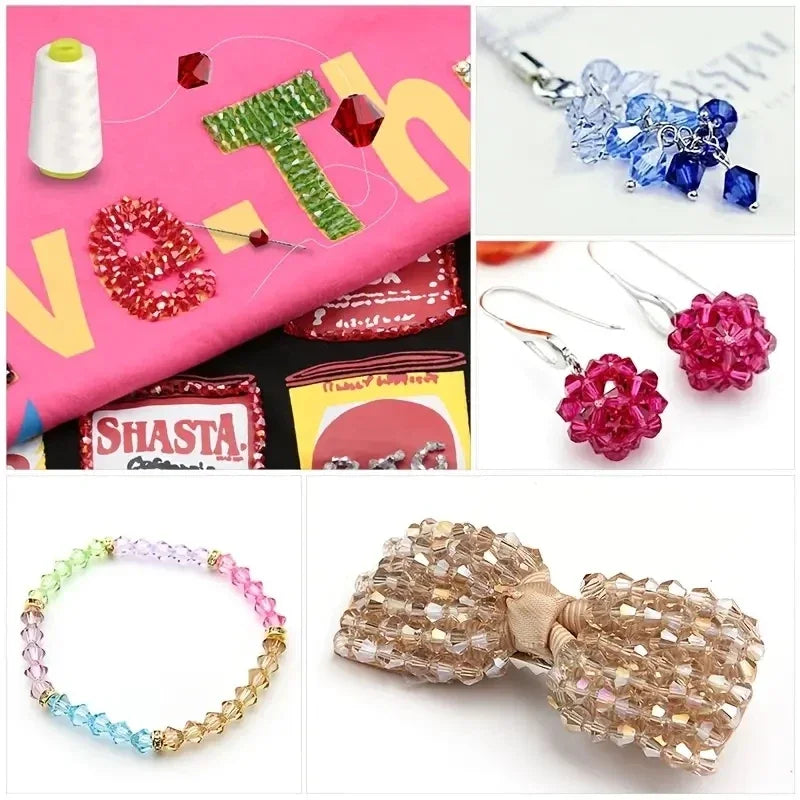 4mm Multicolor Bicone Crystal Beads Set for DIY Bracelet Jewelry Making - 15 Grid Multi-faceted Irregular Glass Bead Kit