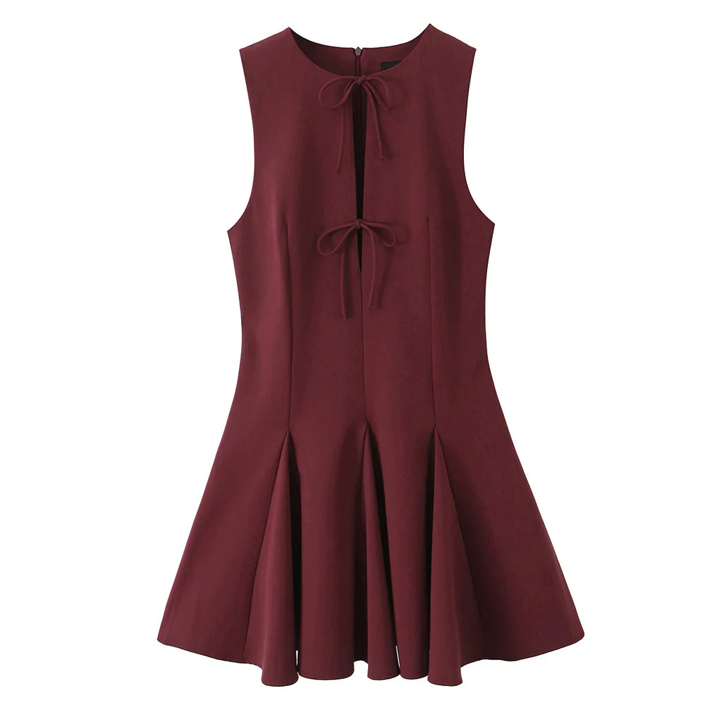 Sexy Bow Pleated Sleeveless Mini Dress For Summer Women