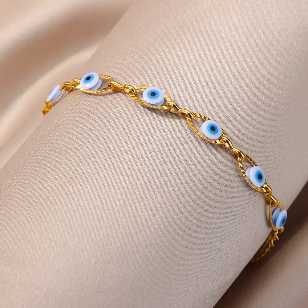 Gothic Rainbow Evil Eye Bracelet for Women Stainless Steel Gold Color Turkish Charm Chain Jewelry