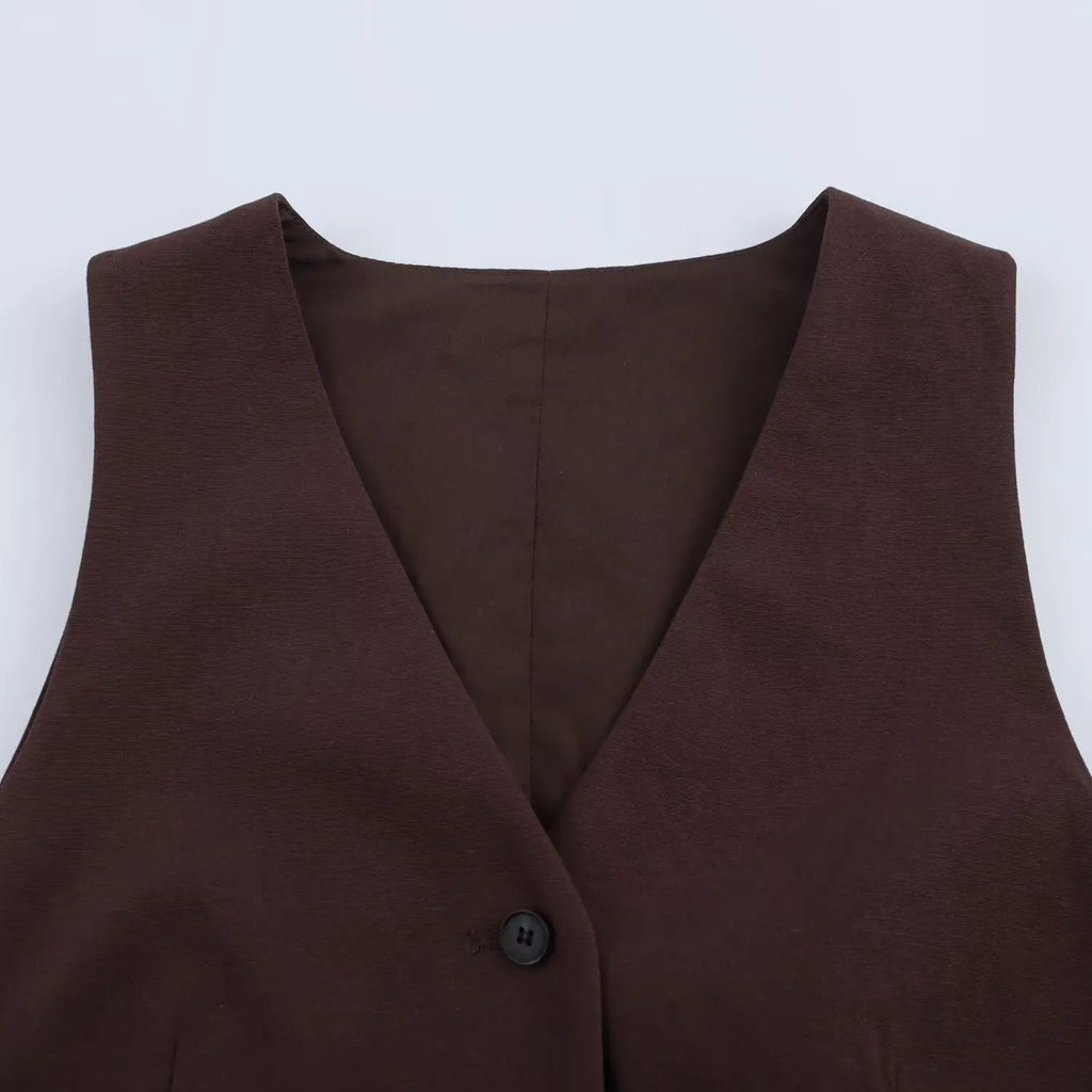 Women's Spring Pants Set with Back Opening Design Tank Top and Loose Fold Pants