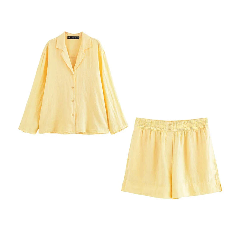 Chic Summer Women's Two-Piece Set Casual Straight Shirt and Shorts Matching Outfit for Street and Leisure Wear