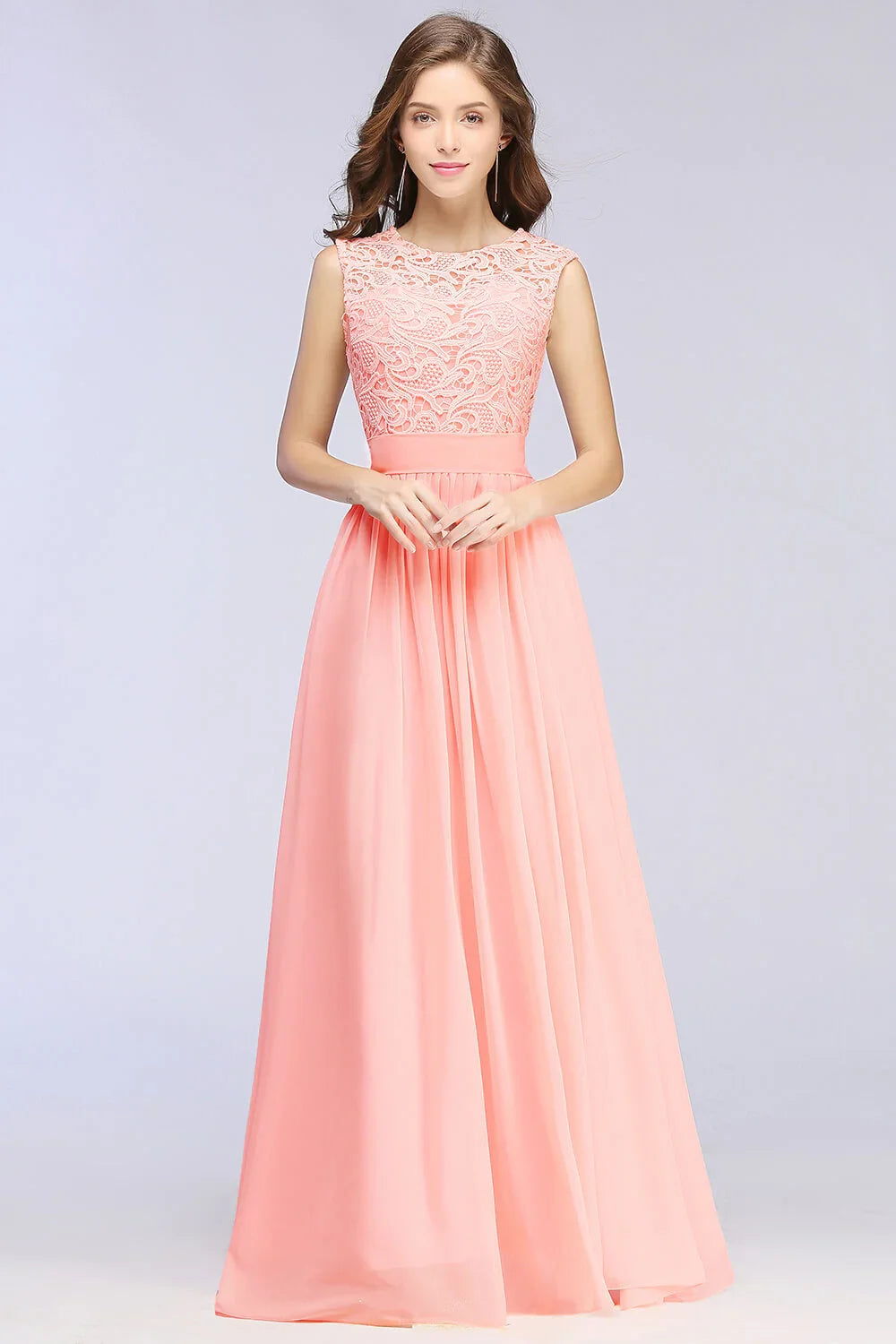 Boho Maxi Dress 3D Floral Lace Chiffon Coral For Women