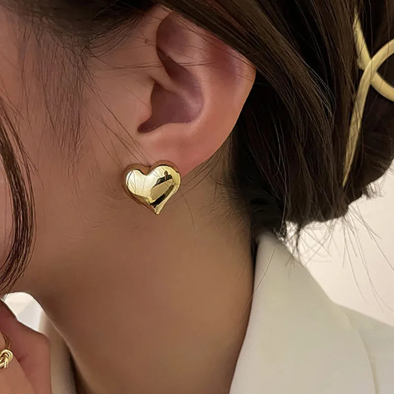 Gold Heart Shaped Stud Earrings for Women Minimalist Fashion Jewelry