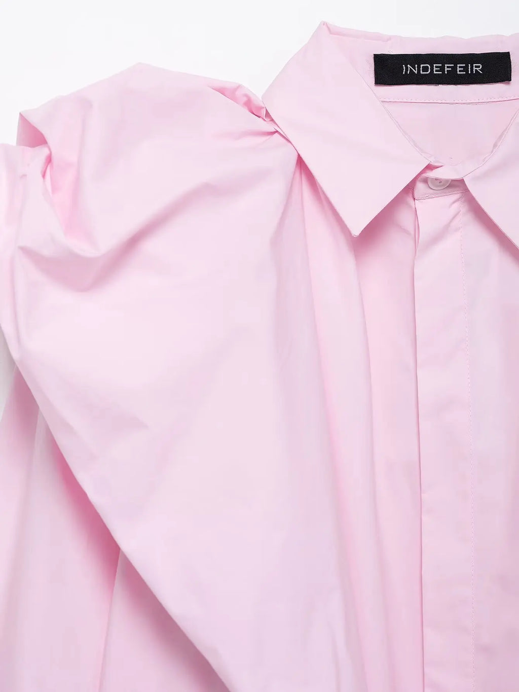 Women Long Sleeve Blouse with Turn Down Collar Pink Spring Top Chic Shoulder Design Office Shirt for Ladies