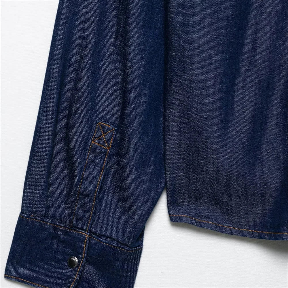 Women's Loose Denim Shirt and High Waist Wide Leg Jeans Set for Casual Spring and Summer Outfits