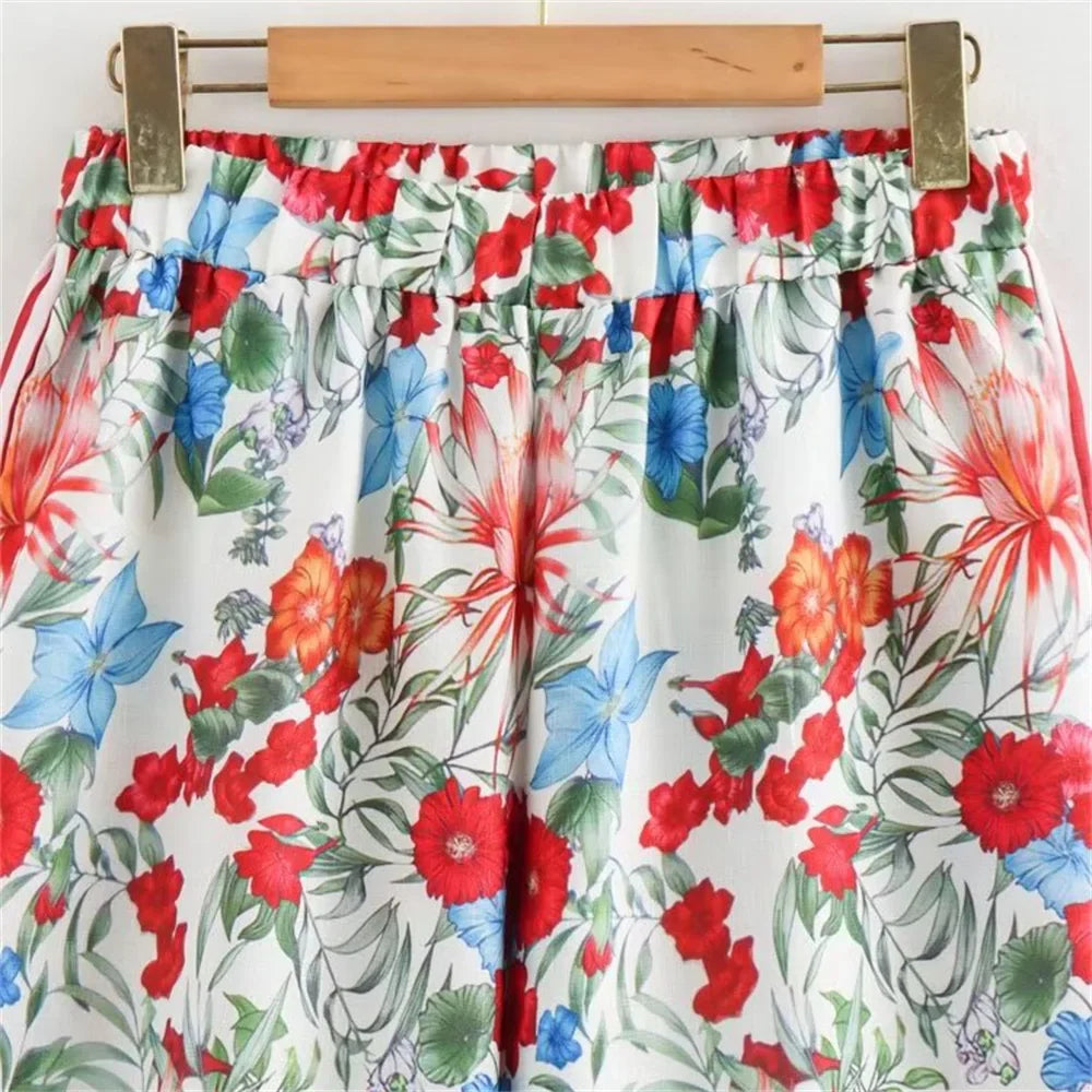 Women's Casual Polo Collar Long Sleeve Linen Shirt and High Waist Pants Set