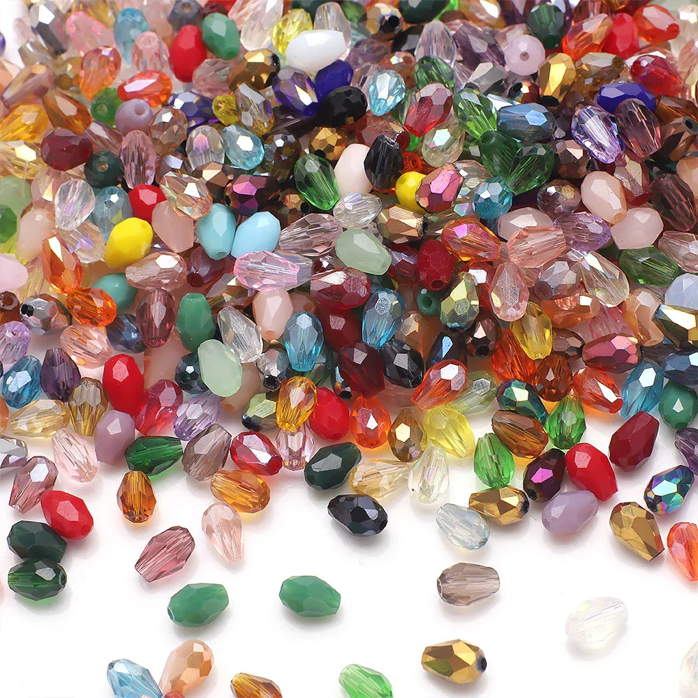 100 Pieces 4x6mm AB Mixed Color Tear Drop Faceted Crystal Glass Beads for Jewelry Making and DIY Crafts