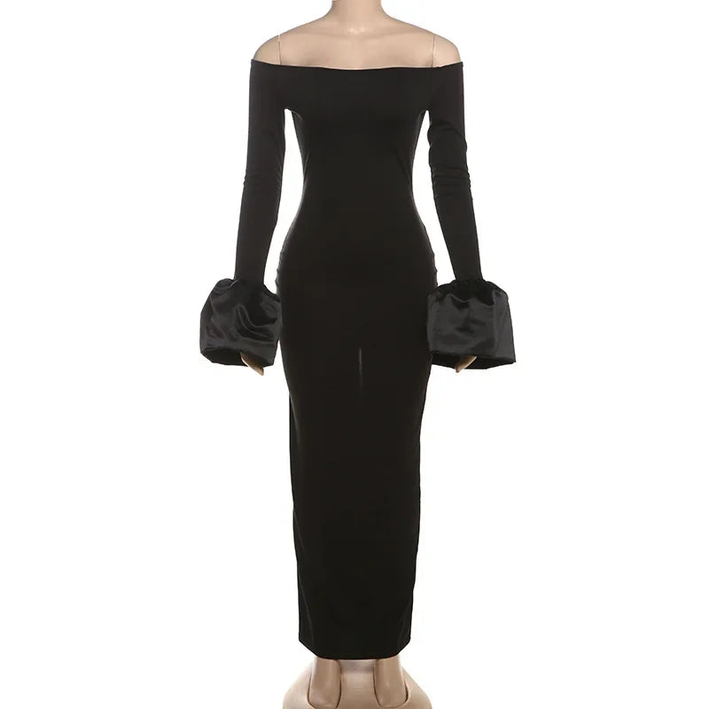 Y2K Strapless Backless Maxi Dress Lantern Sleeve Party