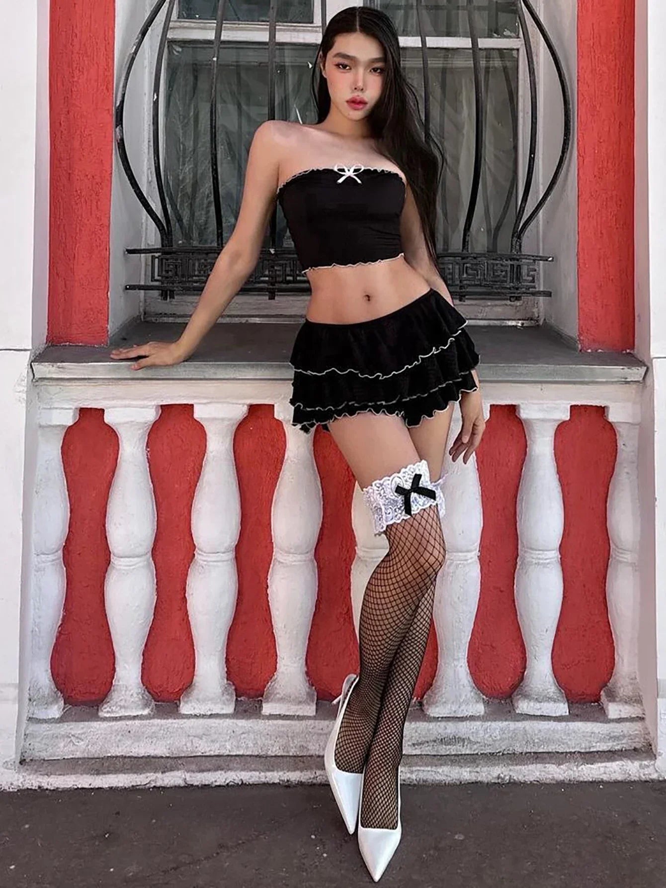 Sexy Matching Tube Top and Ruffled Skirt Set Women Summer Party Club Date Outfit Streetwear Y2K Style