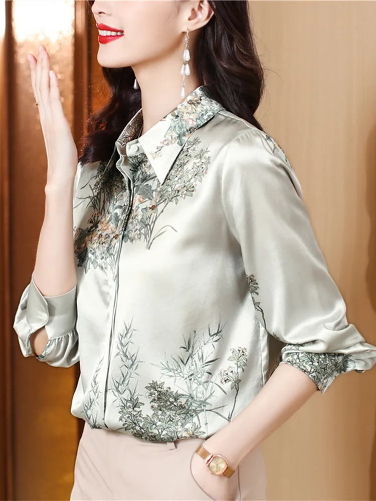Elegant Floral Blouse for Women Spring Luxury Office Lady Shirt Basic Feminine Tops