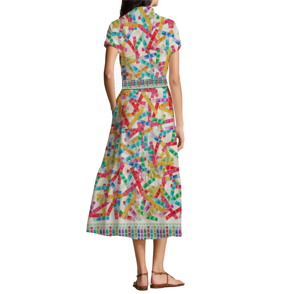 Summer Printed Shirt Dress For Women With Lapel Half Sleeve