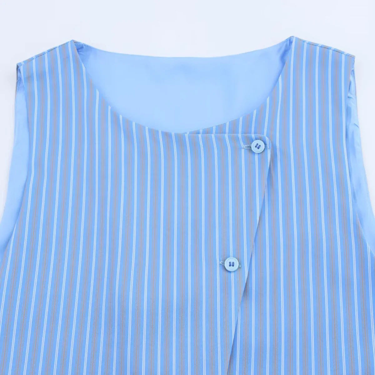 Asymmetric Striped Vest Pants Suit for Women with Round Neck Sleeveless Top and Elastic Waist Pants, Casual Chic Outfit for Spring and Summer