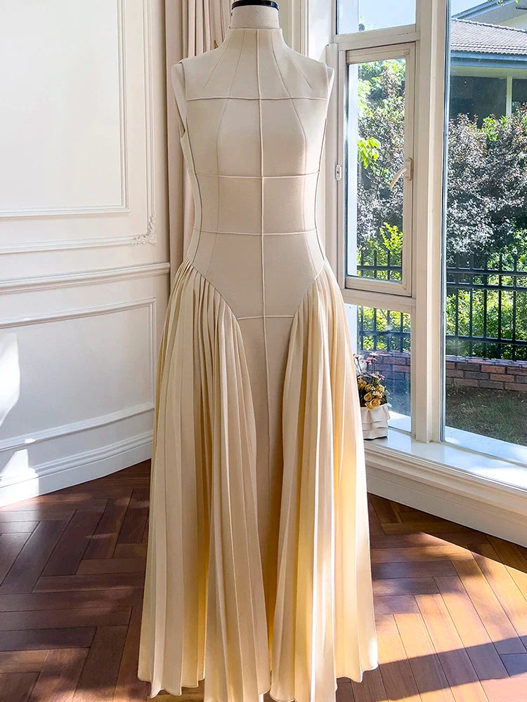 Elegant Square Collar Sleeveless High Waist Summer Dress