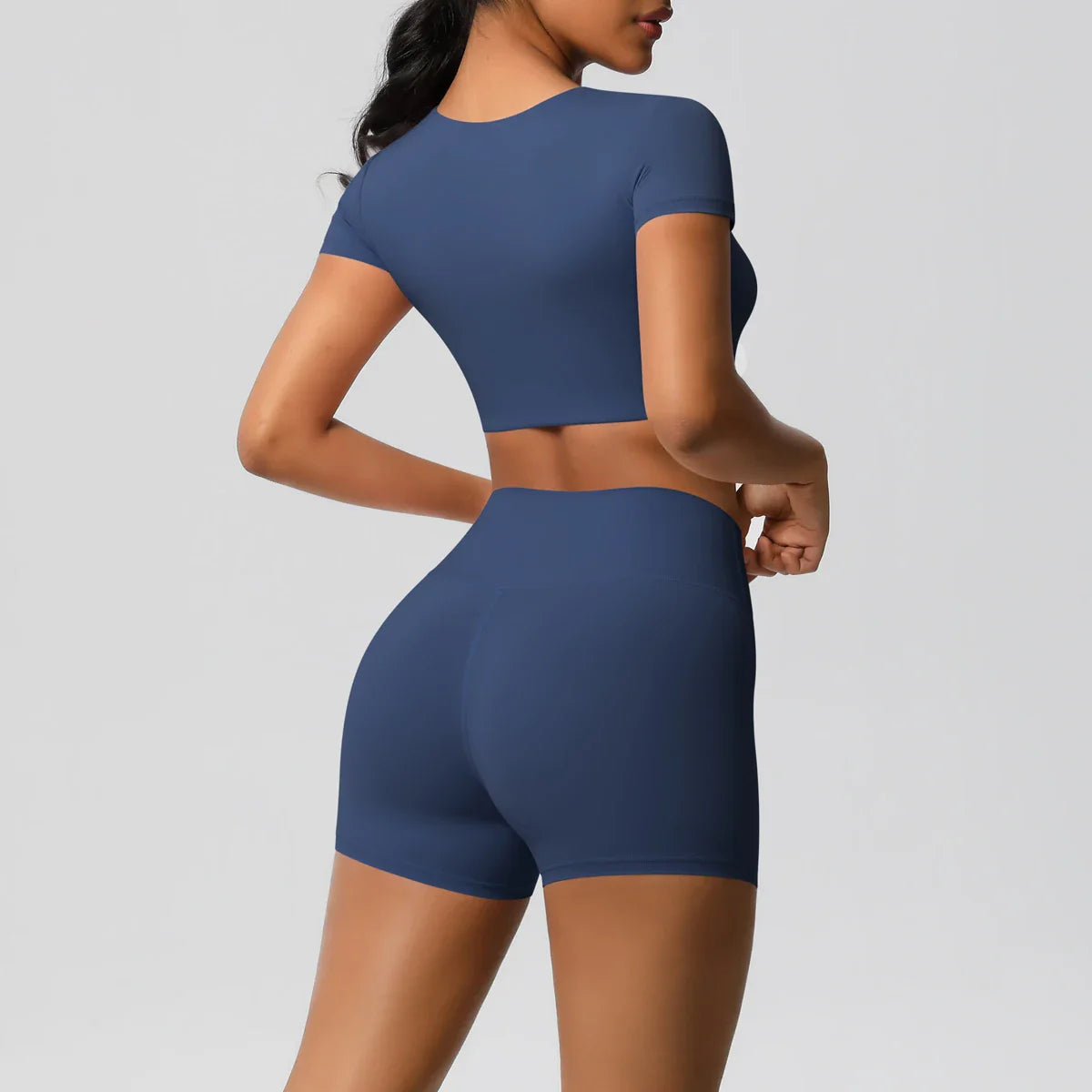 2PCS Women's Fitness Yoga Set High Waist Shorts with Short Sleeve Gym Top Seamless Sportswear Tracksuit for Activewear