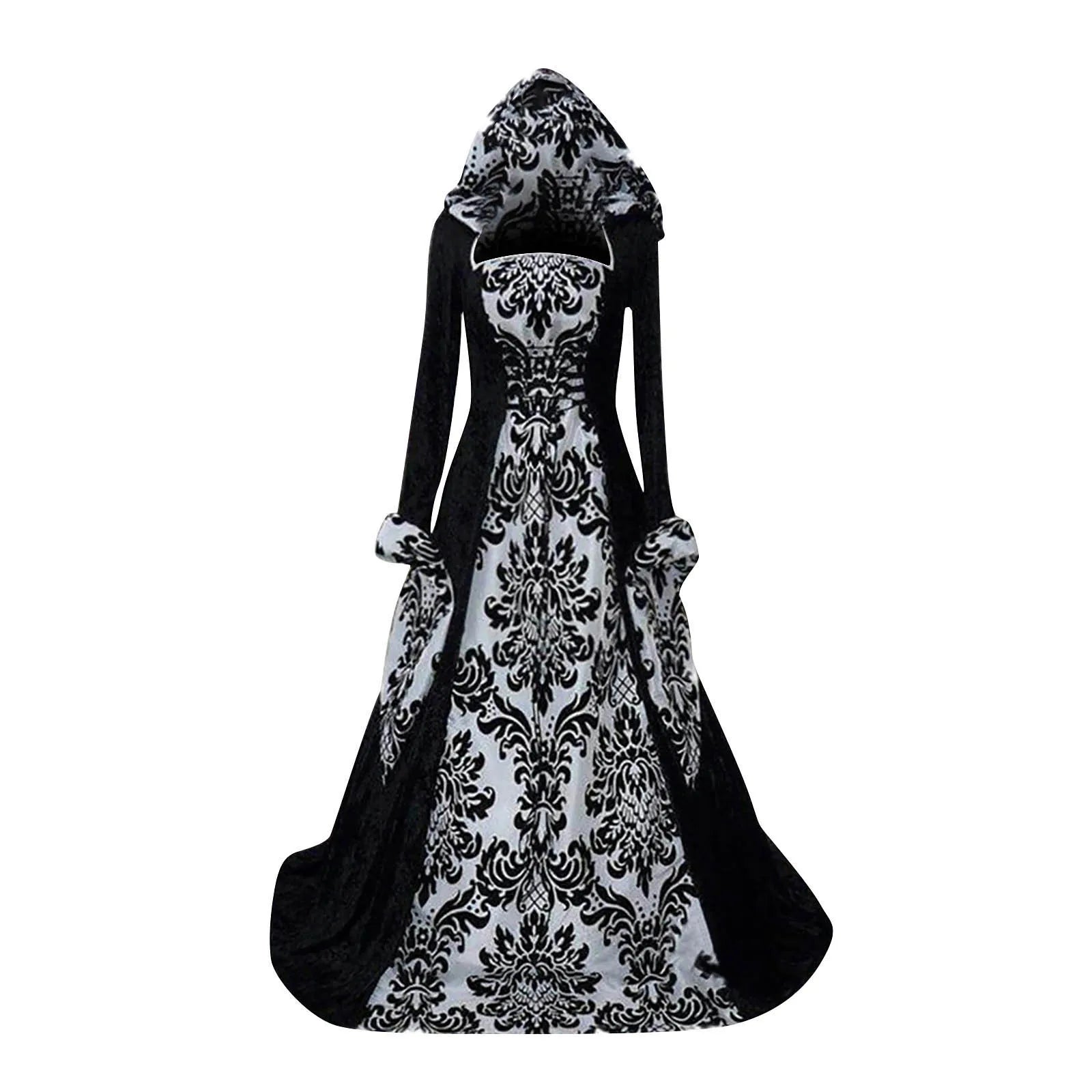 Gothic Hooded Vintage Dress Embroidered Long Sleeve