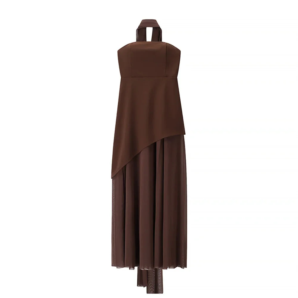 Strapless Mesh Patchwork Dress For Women Spring Summer