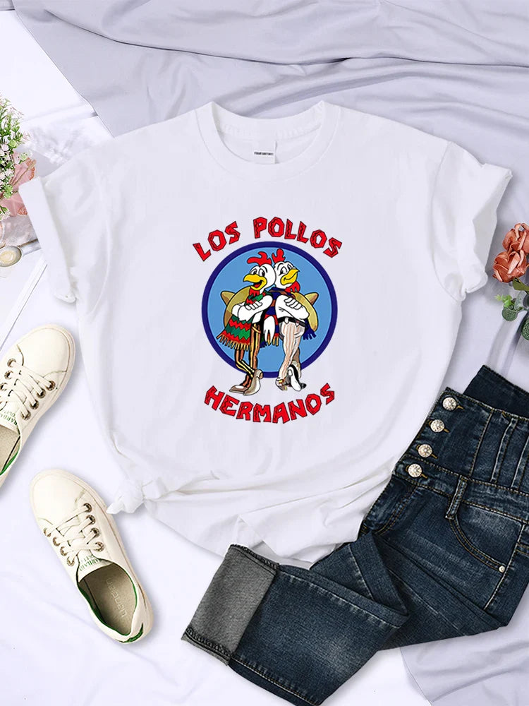 Funny Los Pollos Hermanos T-Shirt for Women Casual Short Sleeve Hip Hop Tee Summer Tops