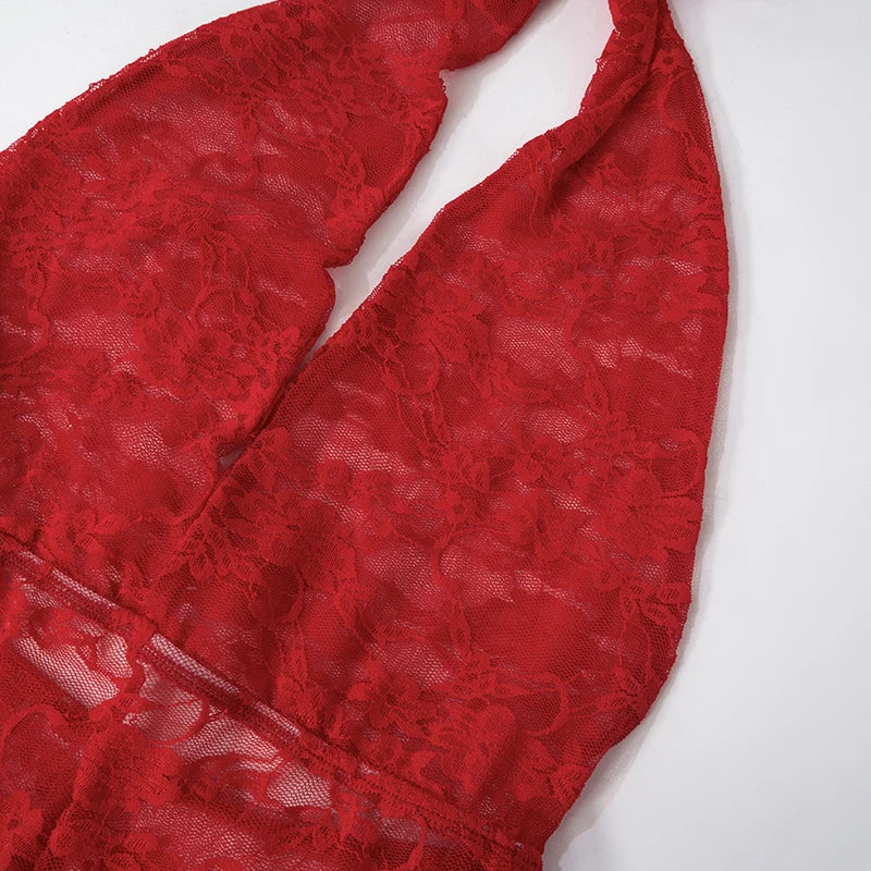 Sexy Lace Deep V Neck Backless Strapless Sleeveless Pencil One-Piece Jumpsuit for Women